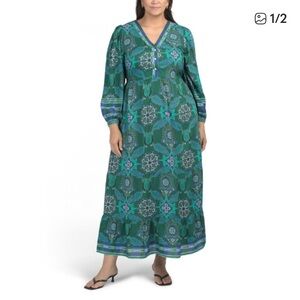 CELINA MOON Teal and Purple Floral Maxi Dress